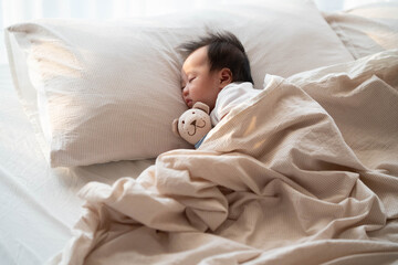 Peaceful Baby Sleeping on Pillow in Soft Morning Light
