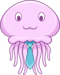 cartoon jellyish wearing a blue tie