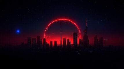 Fototapeta premium retrowave city panorama