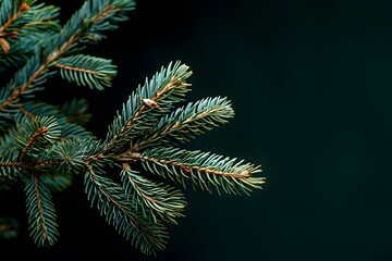 Close-Up of a Spruce Tree Branch Against a Dark Background