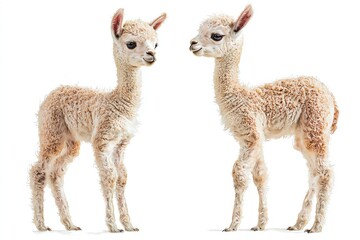 Obraz premium Adorable baby alpacas standing on a white isolated background.