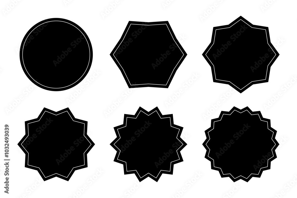 Poster blank zig zag circle shapes frame template with white stroke in black color. circle with sharp and r
