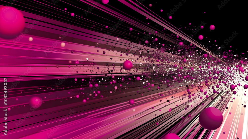 Poster A vector illustration of a fast-paced technology concept, flat colors with a gradient from black to neon red. Dots and lines create a dynamic, perspective-based web, with the vanishing point