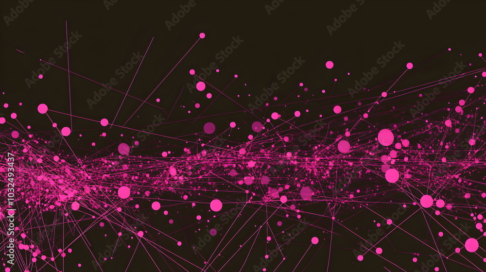 Poster A vector illustration of a fast-paced technology concept, flat colors with a gradient from black to neon red. Dots and lines create a dynamic, perspective-based web, with the vanishing point