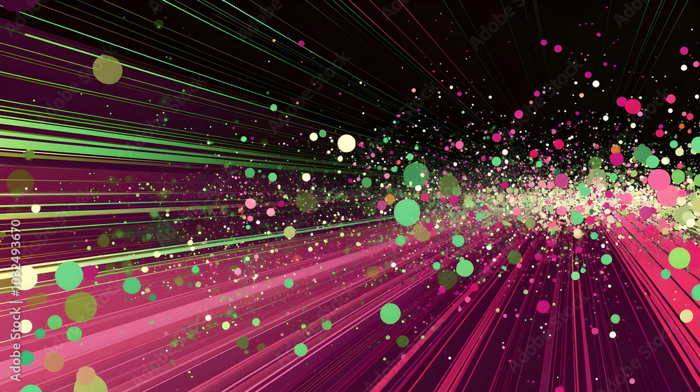 Poster A vector illustration of a fast-paced technology concept, flat colors with a gradient from black to neon red. Dots and lines create a dynamic, perspective-based web, with the vanishing point