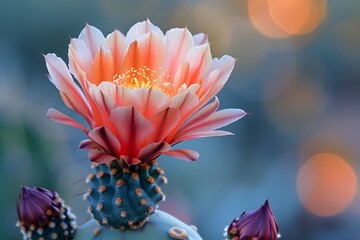 Stunning Bloom of a Cactus Flower with Soft Bokeh Background