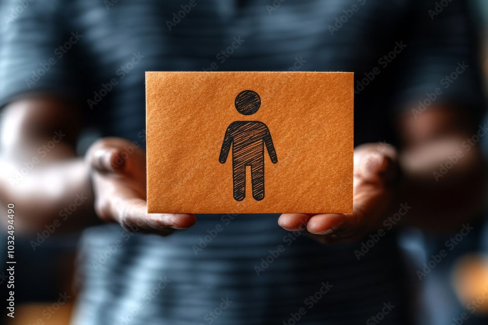 Aufkleber hand holding a cardboard square with a simple human figure cutout symbolizing identity representatio