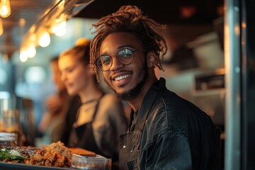 Fototapeta premium Group of young people at food truck, Generative AI