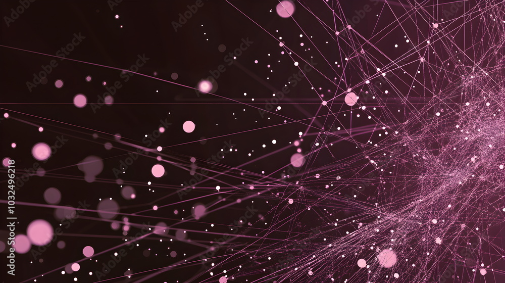 Poster A vector illustration of a fast-paced technology concept, flat colors with a gradient from black to neon red. Dots and lines create a dynamic, perspective-based web, with the vanishing point