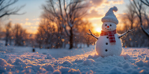 Frosty Winter Cheer: A Fun Christmas Illustration of a Snowman with a Hat and Scarf, Surrounded by Snowflakes and Holiday Decorations, Bringing Joy and Warmth to the Cold December Season.