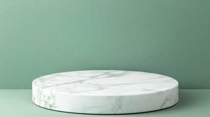 Luxurious round marble display platform set against a soft green background, perfect for presenting high-end products or fine art.