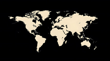 World Map Illustration on Black Background, minimalist design, clear outlines, modern aesthetic, suitable for educational or decorative purposes