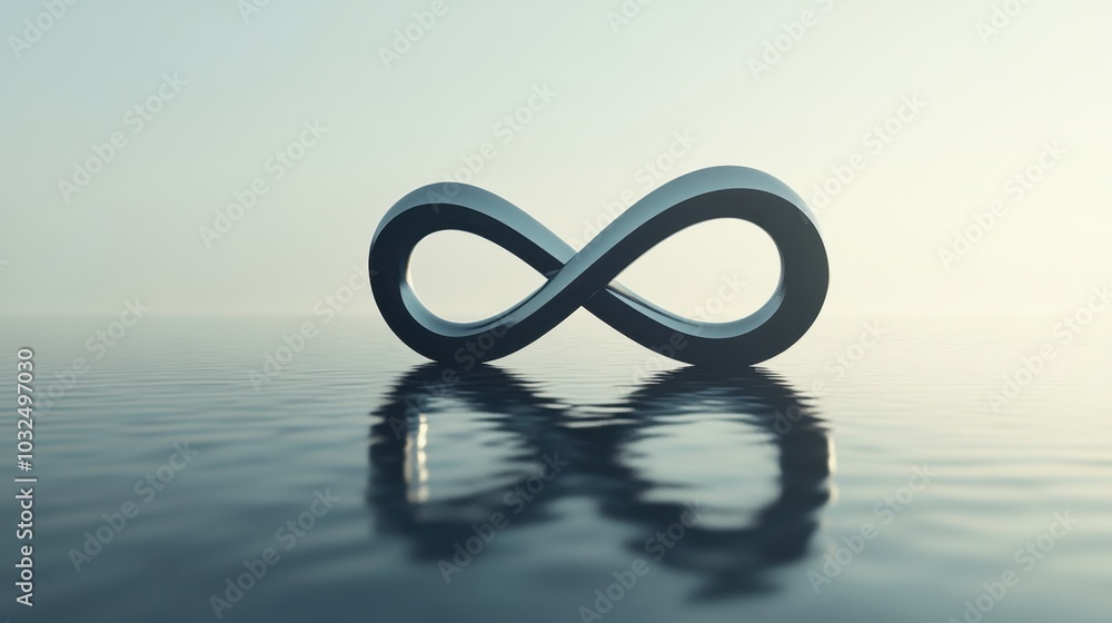 Poster minimalist infinity loop in a peaceful, abstract space, symbolizing endless possibilities and contin