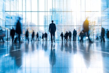 People walking in office entrance hall, Generative AI