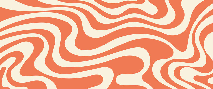 Orange groovy horizontal background dynamic wave colorful vector design illustration poster retro style 60s 70s