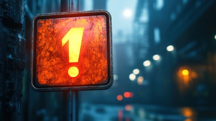 A digital guide with a prominent caution sign, featuring a flashing exclamation mark 