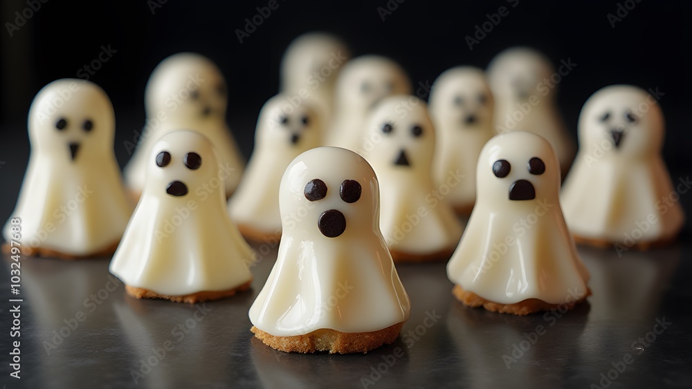 Poster ghosts made from sweet treats using generative ai technology for halloween festivities.