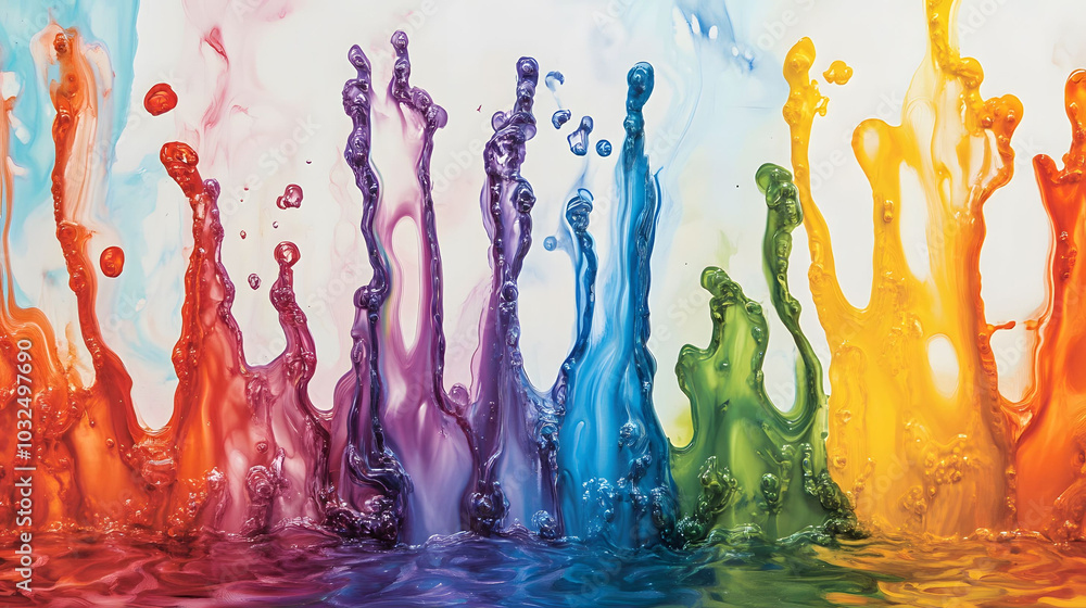 Poster colorful acrylic drips create mesmerizing patterns in water, showcasing vibrant hues and fluid dynam