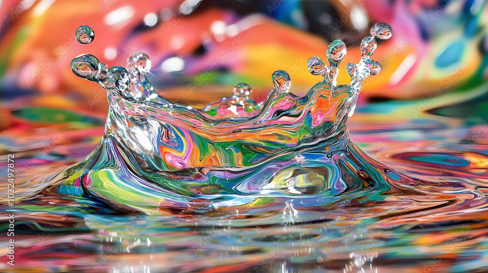 Poster vibrant acrylic drip art in water, a mesmerizing blend of colors creating dynamic patterns and fluid