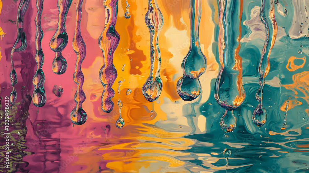 Poster vibrant acrylic swirls in water, a mesmerizing blend of colors creating dynamic patterns and fluid m