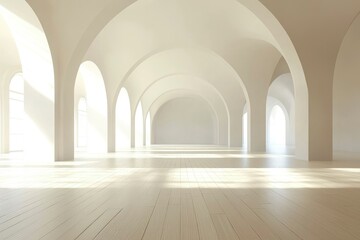 Obraz premium A White Room with Archways and Wooden Flooring