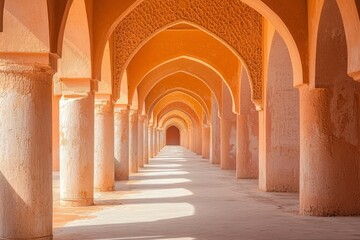A Perspective View of an Arched Colonnade in a Historic Building