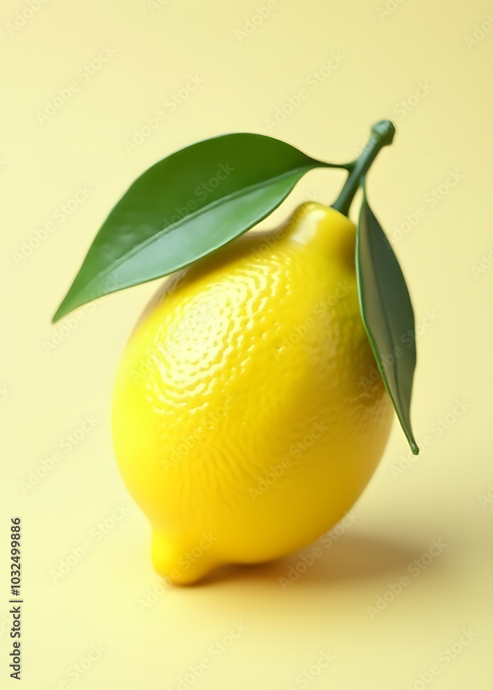 Aufkleber Lemon with leaves generated using artificial intelligence technology on a plain background.