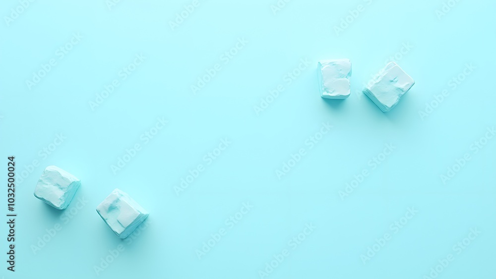 Poster light blue background features mint and ice cubes generated with artificial intelligence.