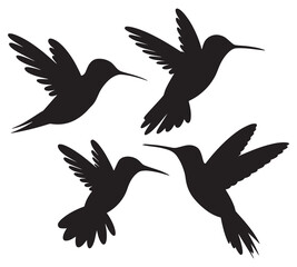 Four Hummingbird Silhouettes in Flight Vector Illustration