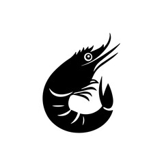 Simple black shrimp flat icon vector illustration