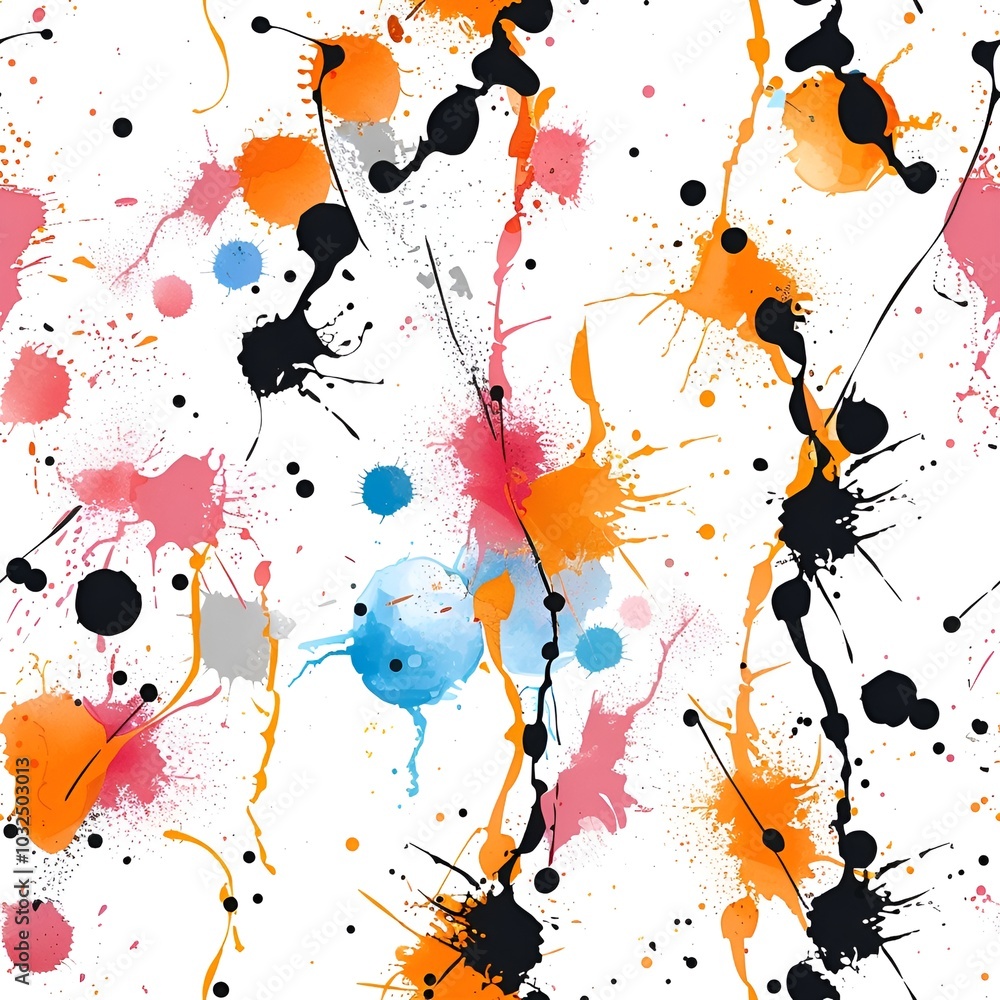 Poster energetic seamless pattern with colorful paint splashes for creative design and backgrounds