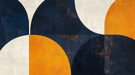 Abstract Geometric Pattern with Blue  Orange  and White Circles on Canvas Texture