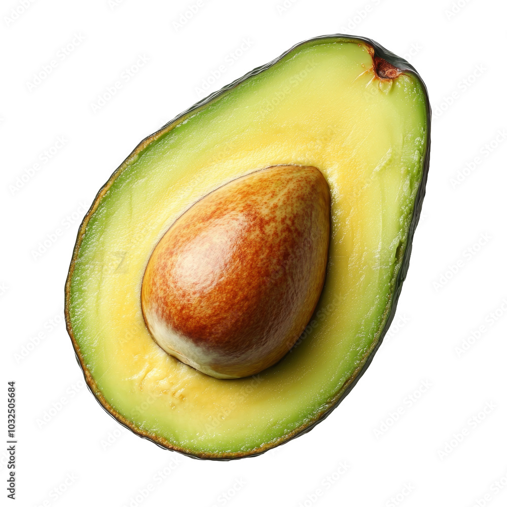Poster freshly sliced avocado on a transparent background highlighting its creamy texture and rich color, s