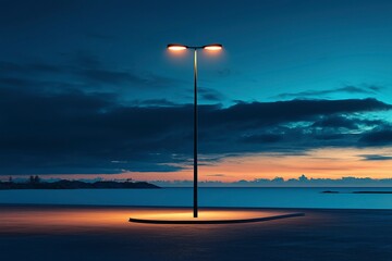 Solitary Streetlight Illuminating a Coastal Path at Dusk