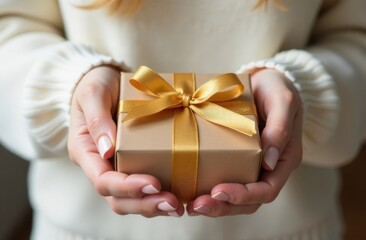 Close-up of female hands holding a present