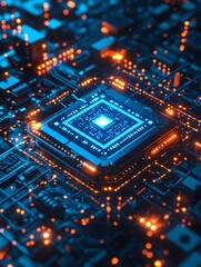Obraz premium Circuit board with glowing microchip design