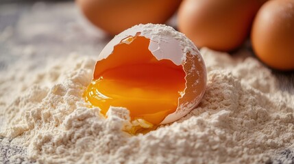 Broken Egg Yolk in Flour for Baking and Cooking