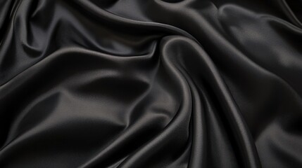 Fototapeta premium Black Silk Fabric Drape Elegant Smooth Luxury Texture Background