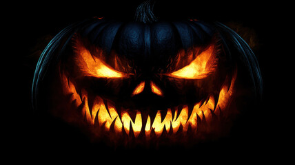 Fototapeta premium Glowing Jack-o'-Lantern Face on Black Background