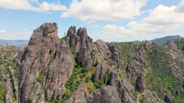 Drone shot over rocky hills and Mountains near Soledad California