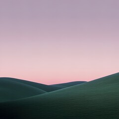 Rolling Green Hills Under a Pink Sunset