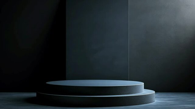 minimal  dark gray background with an empty round podium scene for product presentation