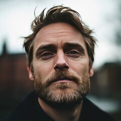 Close-up Portrait of Man with Beard and Disheveled Hair