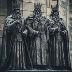 Three Kings Bronze Statue with Crowns and Robes