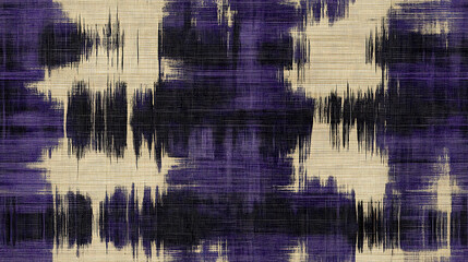 Textured ikat style pattern with layered effects in purple and beige tones