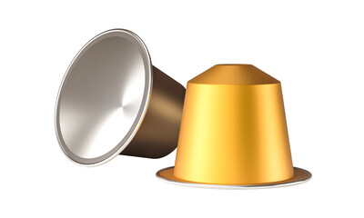 Two coffee capsules lying on white background
