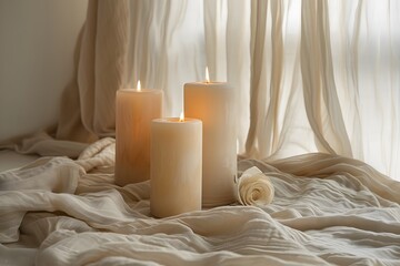 Serene Candlelit Ambiance with Soft Drapery and a Rose