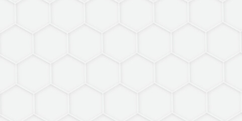 Fototapeta premium 3d hexagonal structure futuristic white background and embossed hexagon abstract with hexagon background. honeycomb hexagonal background. Hexagon shape, gray, shiny white line. hexagon pattern shape.