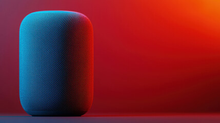 Smart speaker with voice assistant features, illuminated in vibrant colors, showcasing modern technology and design. This close up highlights its sleek shape and texture