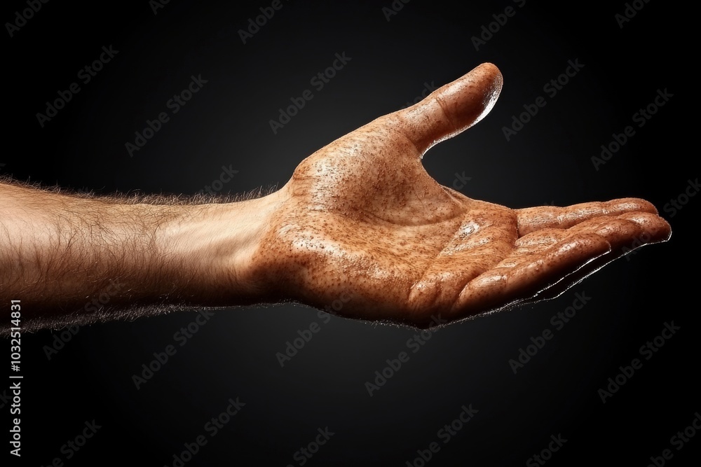 Aufkleber bronze hand extended as if offering help with digital waterfall of light cascading down symbolizing 